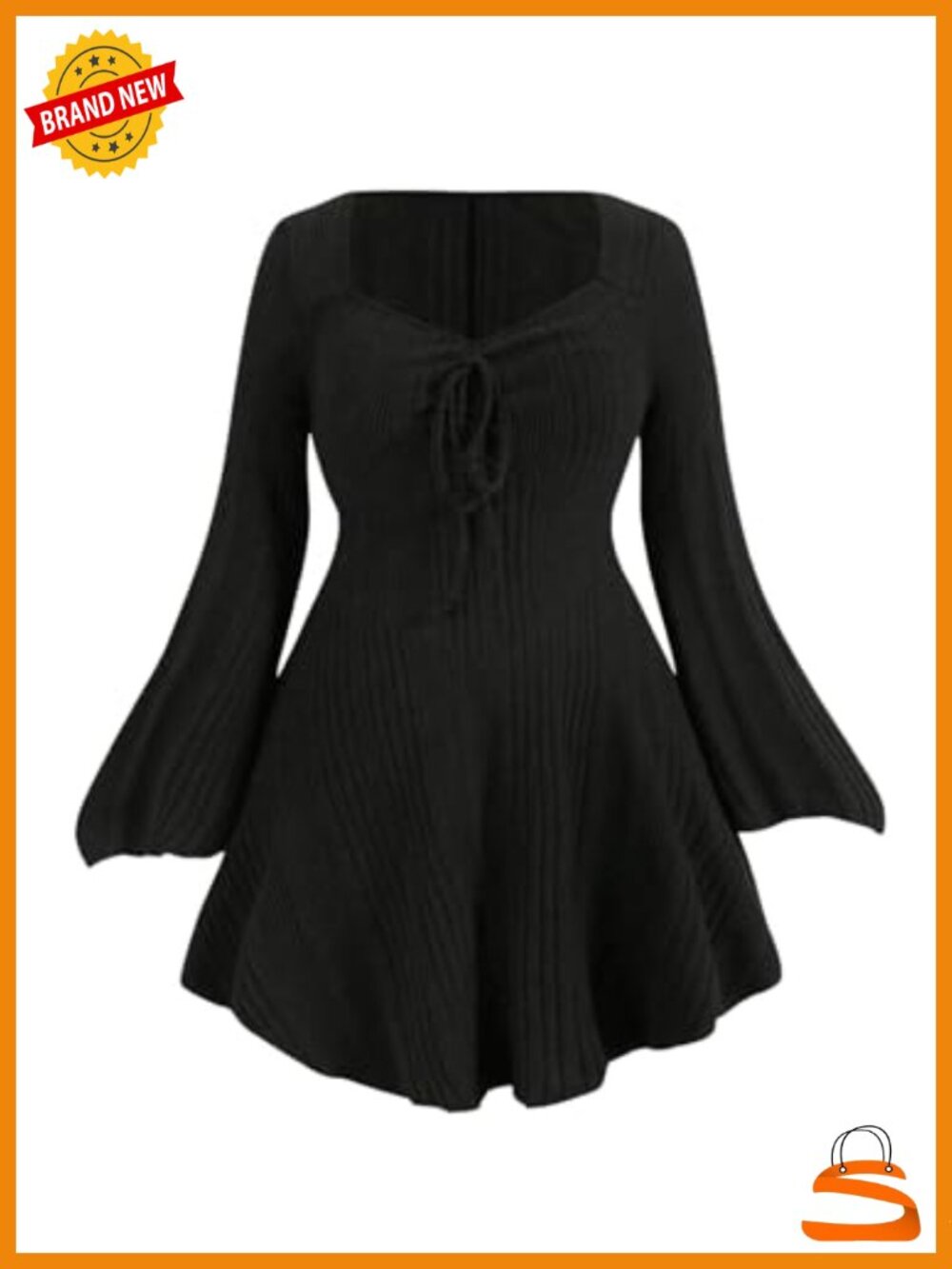 Plus Size Sweater Dress Bell Long Sleeve Corset Fit & Flare Mini